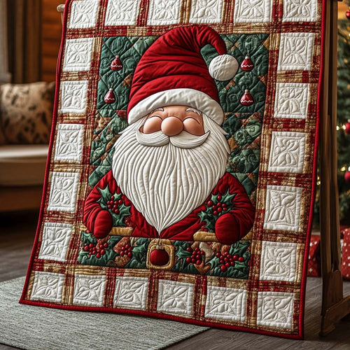 Cheerful Santa Centerpiece Quilted Blanket NCU0XD701