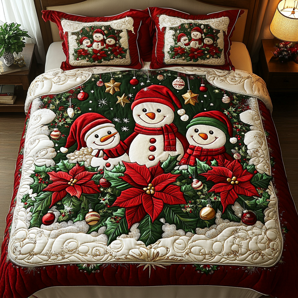 Cheerful Snow 3-Piece Quilted Bedding Set NCU0VH916