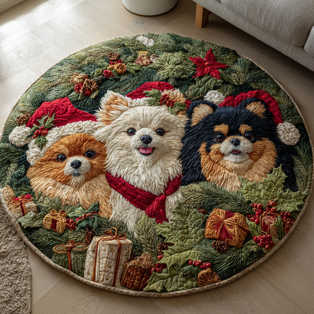 Cheery Pom Trio Quilted Round Mat NCU0HH1020