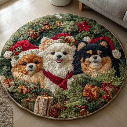 Cheery Pom Trio Quilted Round Mat NCU0HH1020