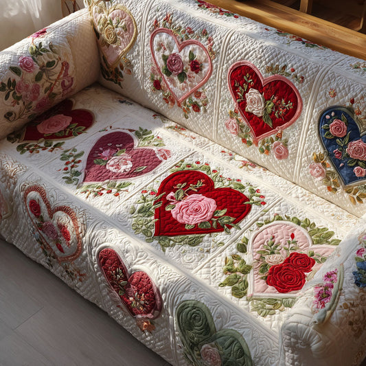 Cherished Hearts Quilted Sofa Cover NCU0PT10823