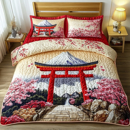 Cherry Blossom Shrine 3-Piece Quilted Bedding Set NCU0NT6560
