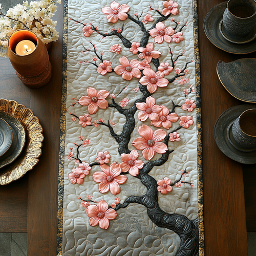 Cherry Blossom Sunrise Quilted Table Runner NCU0DV5470