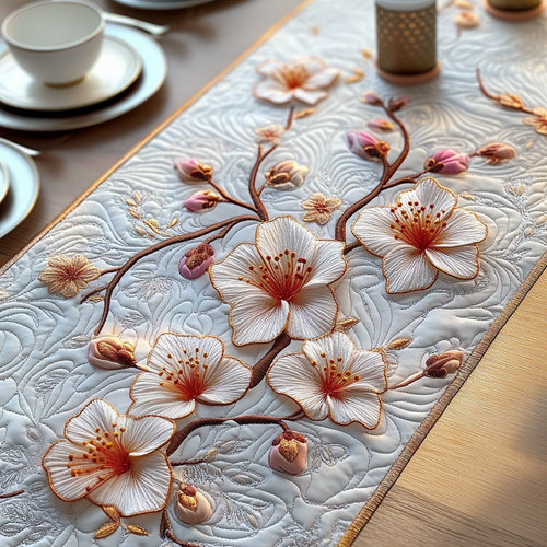 Cherry Blossom Whisper Quilted Table Runner NCU0DV5468