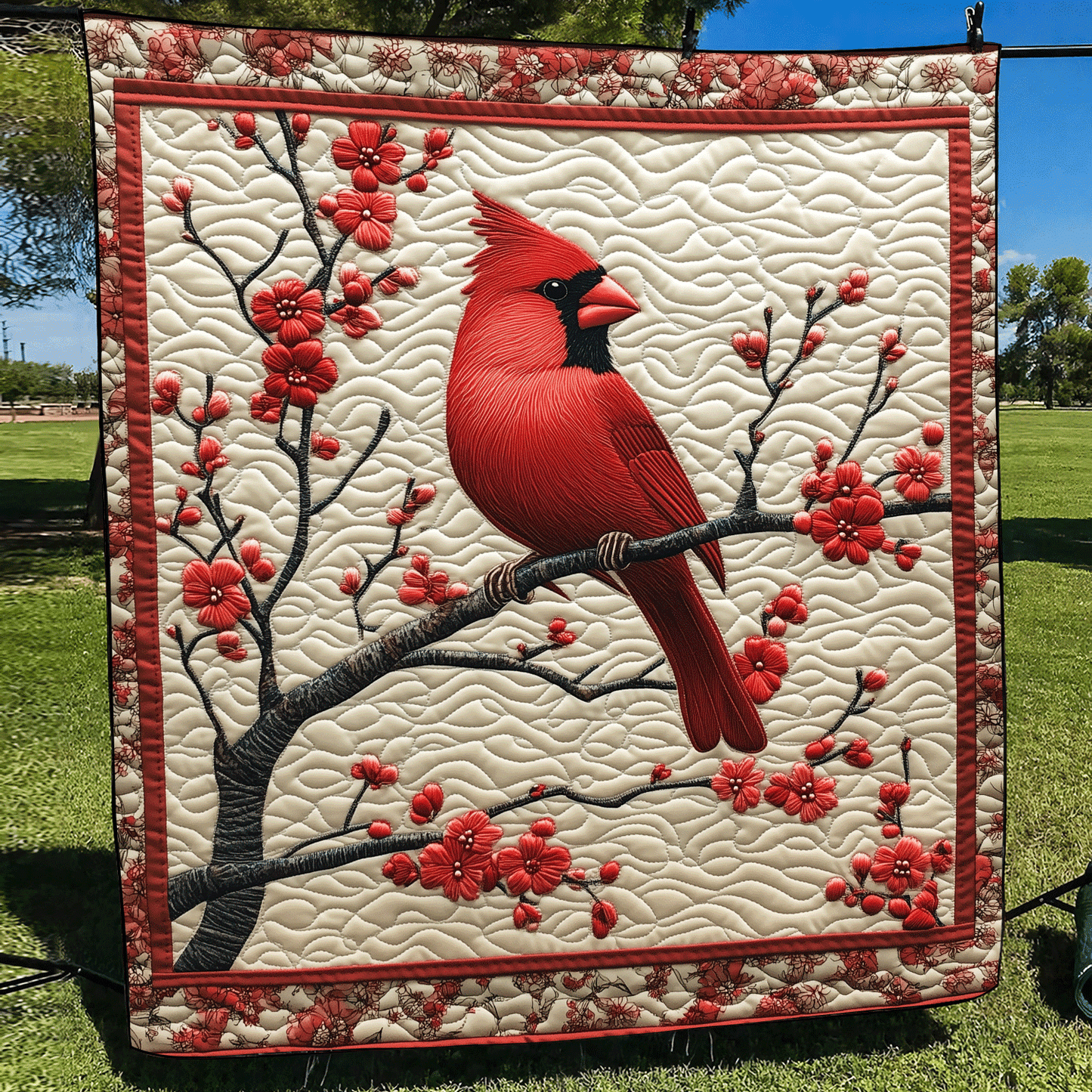 Cherry Cardinal Quilted Blanket NCU0DV1135