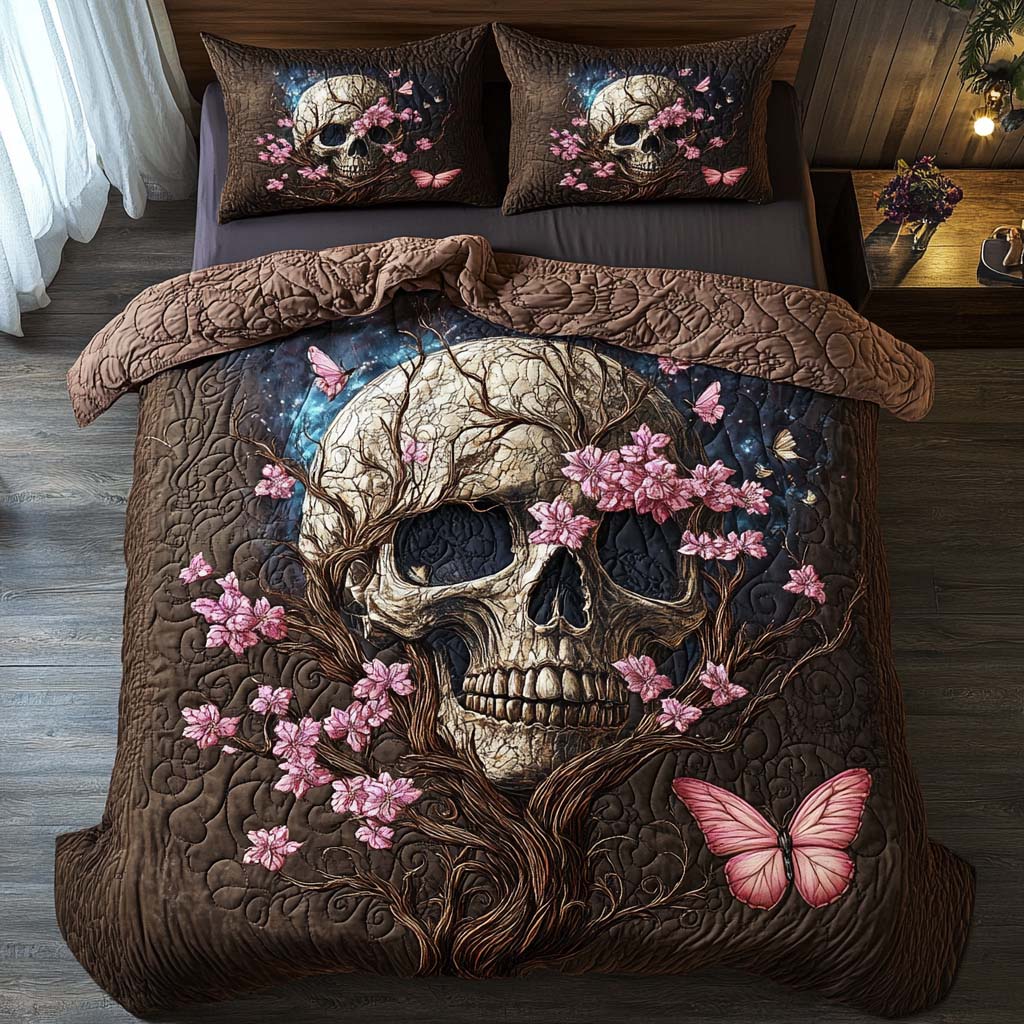 Cherry Skull Spirit 3-Piece Quilted Bedding Set NCU0NT7937