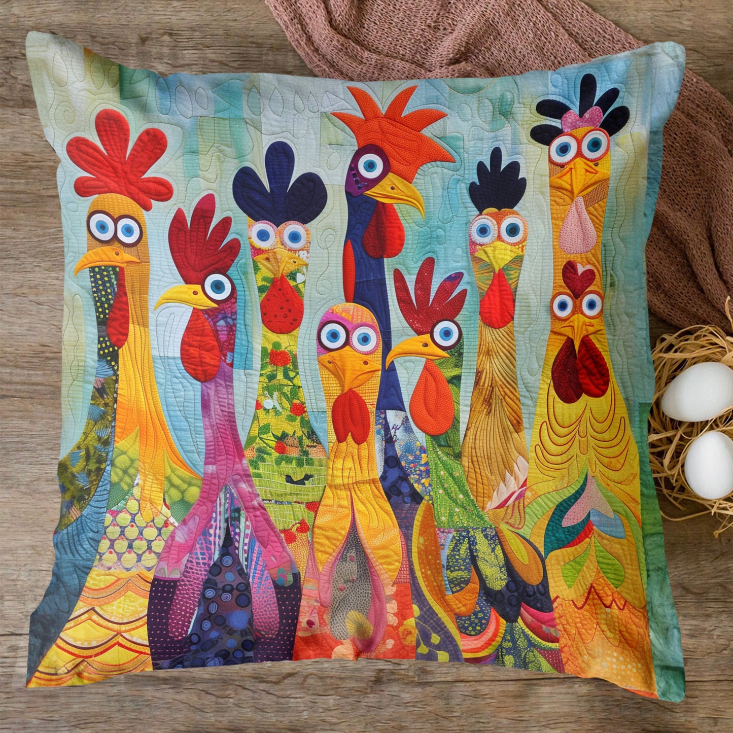 Chicken Vibrant Village Quilted Pillow Case NCU0PT306