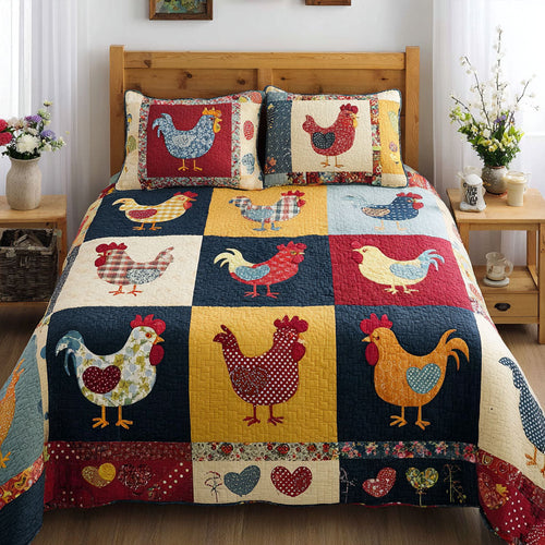 Chicken Delight 3-Piece Quilted Bedding Set NCU0DK11593