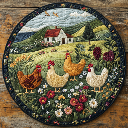 Chicken Feathers Quilted Round Mat NCU0DK7574