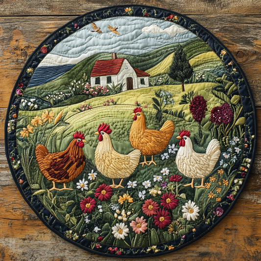 Chicken Feathers Quilted Round Mat NCU0DK7574