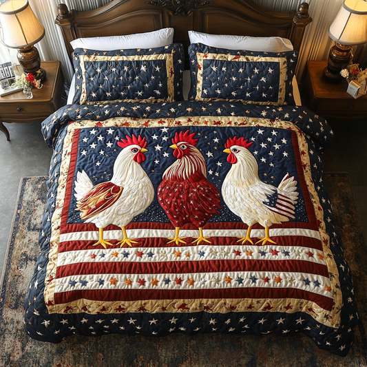 Chicken Firework 3-Piece Quilted Bedding Set NCU0DK8488