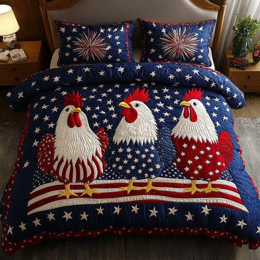Chicken Freedom 3-Piece Quilted Bedding Set NCU0DK8487