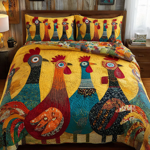 Chicken Gathering 3-Piece Quilted Bedding Set NCU0DK11596