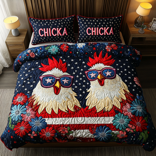 Chicken Glory 3-Piece Quilted Bedding Set NCU0DK8482