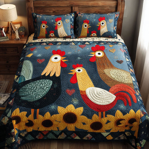Chicken Haven 3-Piece Quilted Bedding Set NCU0DK11590