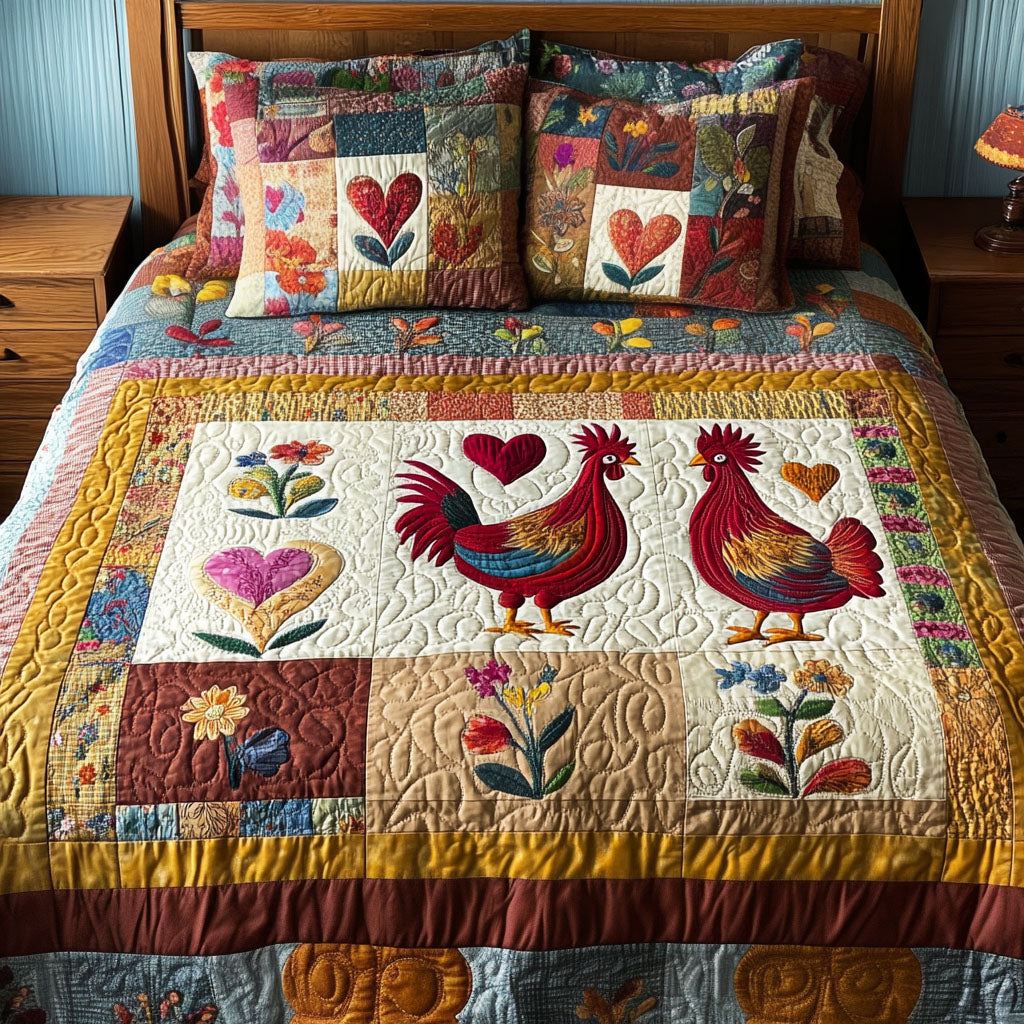 Chicken Love 3-Piece Quilted Bedding Set NCU0PT7418