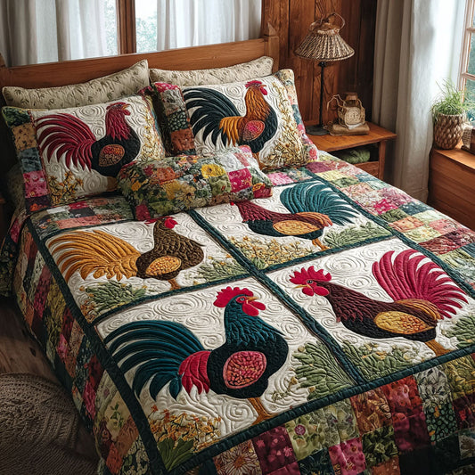 Chicken Meadow 3-Piece Quilted Bedding Set NCU0DK11589