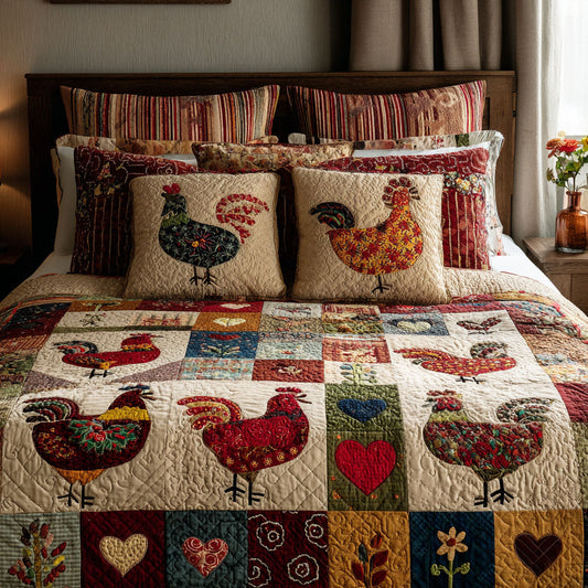 Chicken Melody 3-Piece Quilted Bedding Set NCU0PT7419