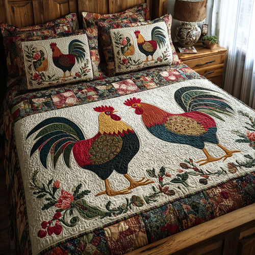 Chicken Moments 3-Piece Quilted Bedding Set NCU0DK11597