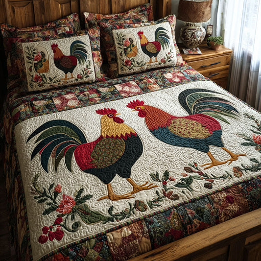 Chicken Moments 3-Piece Quilted Bedding Set NCU0DK11597