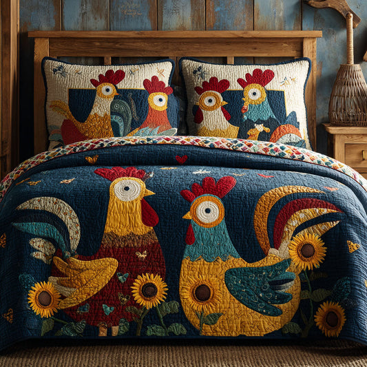 Chicken Parade 3-Piece Quilted Bedding Set NCU0DK11591