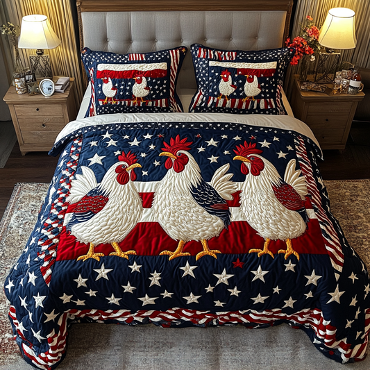 Chicken Parade 3-Piece Quilted Bedding Set NCU0DK8484