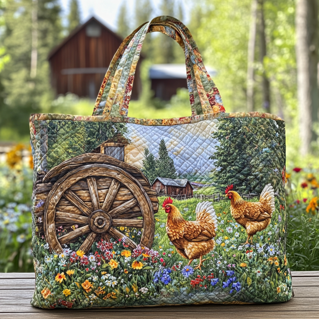 Chicken Parade Quilted Tote Bag NCU0DK9244