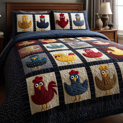 Chicken Patchwork 3-Piece Quilted Bedding Set NCU0DK12031