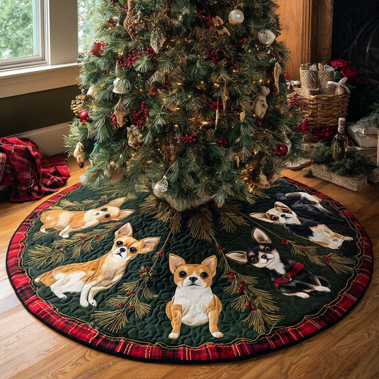 Chihuahua Delight Quilted Christmas Tree Skirt NCU0DV8136