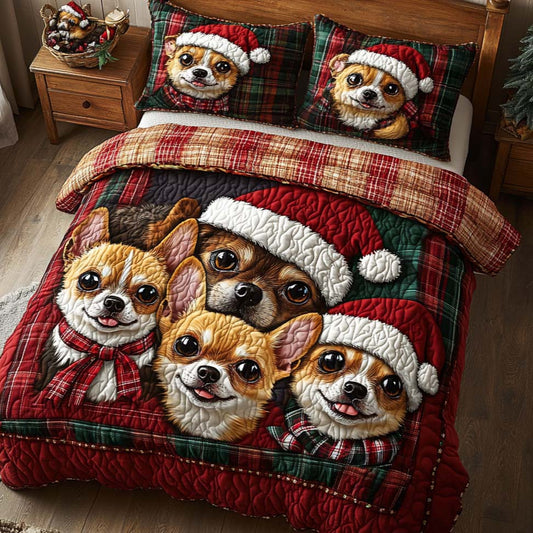 Chihuahua Merry Pack 3-Piece Quilted Bedding Set NCU0XD671