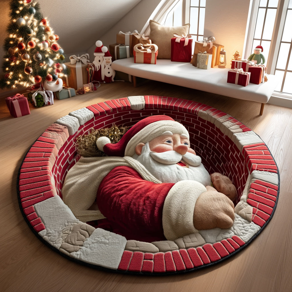 Chimney Santa Claus Illusion Quilted Round Mat NCU0HH361