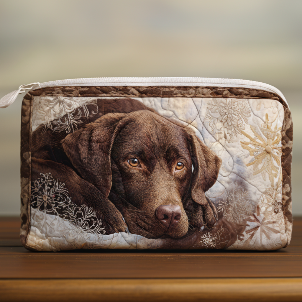 Chocolate Nap Lab Quilted Zipper Pouch  NCU0NT9084