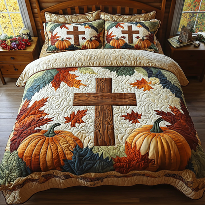 Christian Cross Autumn 3-Piece Quilted Bedding Set NCU0DV6256