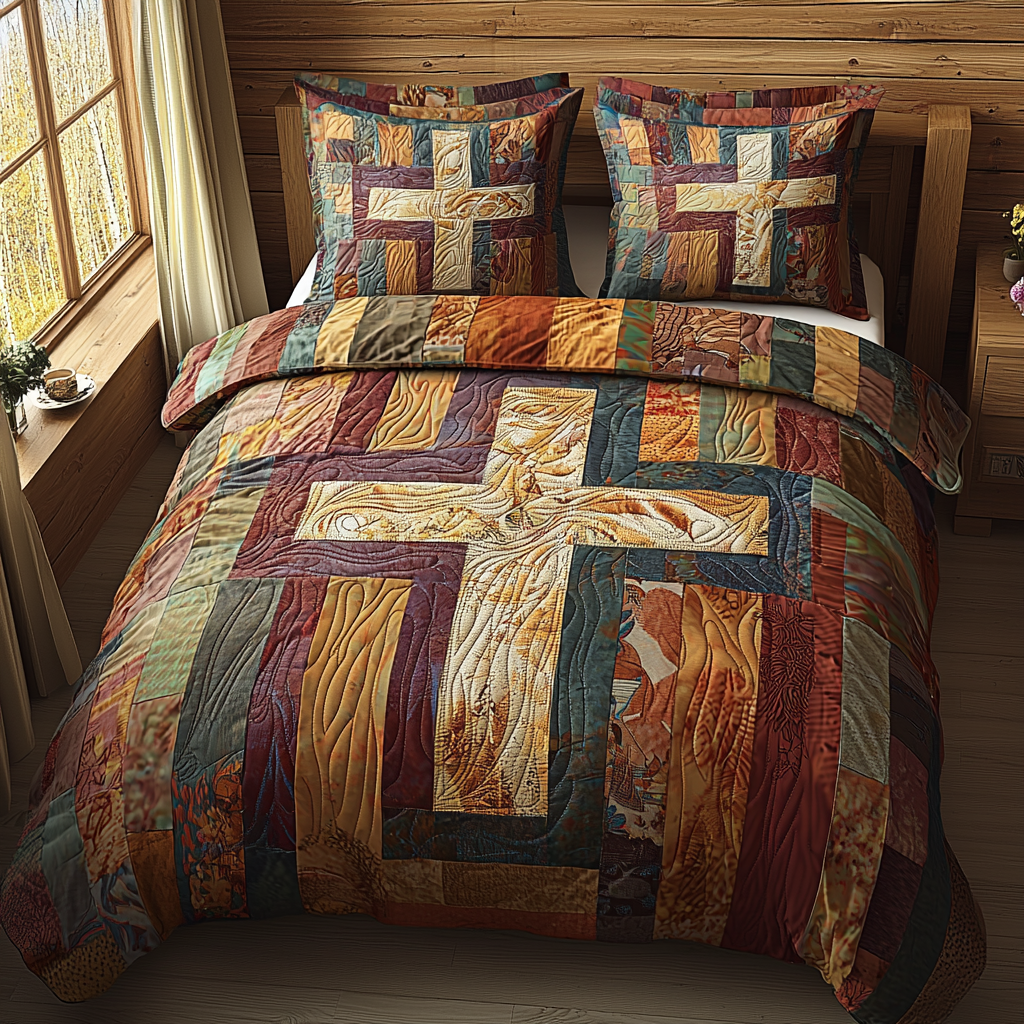 Christian Cross Blessings 3-Piece Quilted Bedding Set NCU0DV6244