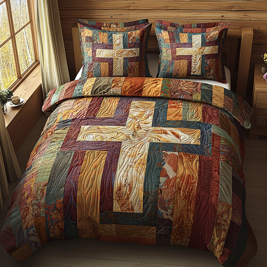 Christian Cross Blessings 3-Piece Quilted Bedding Set NCU0DV6244