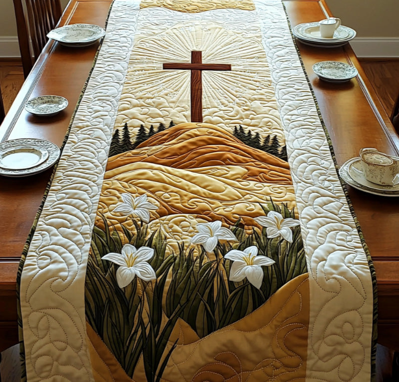 Christian Cross Bloom Quilted Table Runner NCU0DV6333