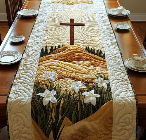 Christian Cross Bloom Quilted Table Runner NCU0DV6333
