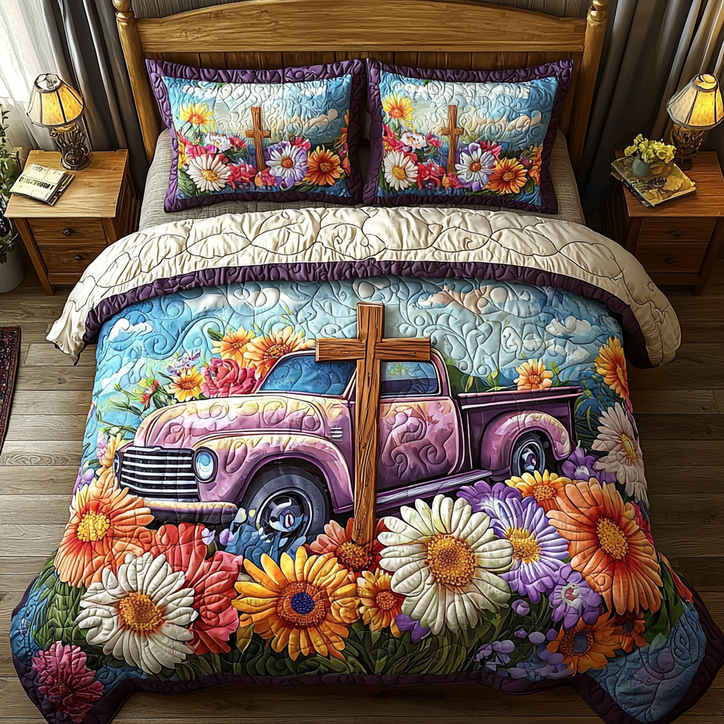 Christian Cross Garden 3-Piece Quilted Bedding Set NCU0DV6247