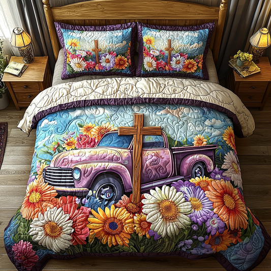 Christian Cross Garden 3-Piece Quilted Bedding Set NCU0DV6247