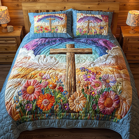 Christian Cross Glory 3-Piece Quilted Bedding Set NCU0DV6246