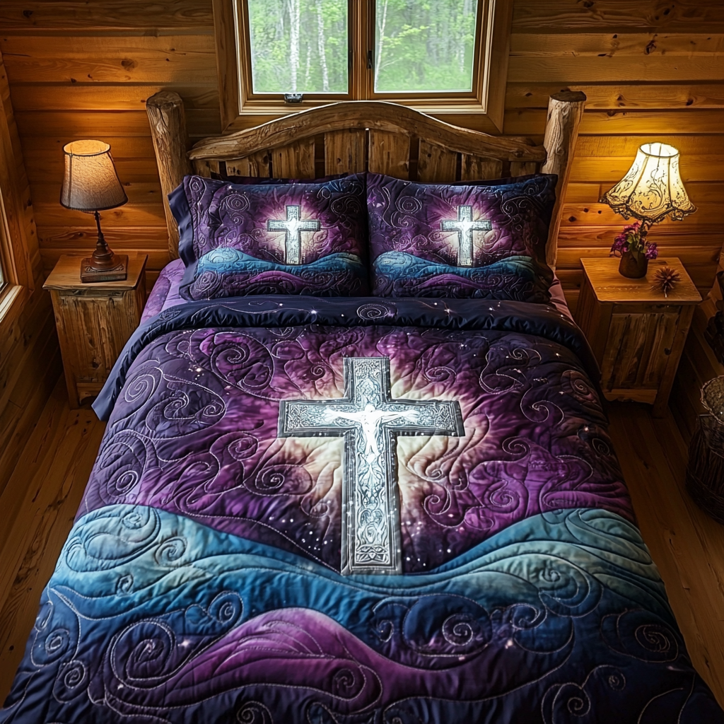 Christian Cross Grace 3-Piece Quilted Bedding Set NCU0DV6250