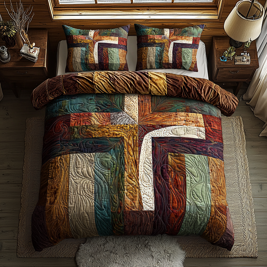 Christian Cross Guide 3-Piece Quilted Bedding Set NCU0DV6255