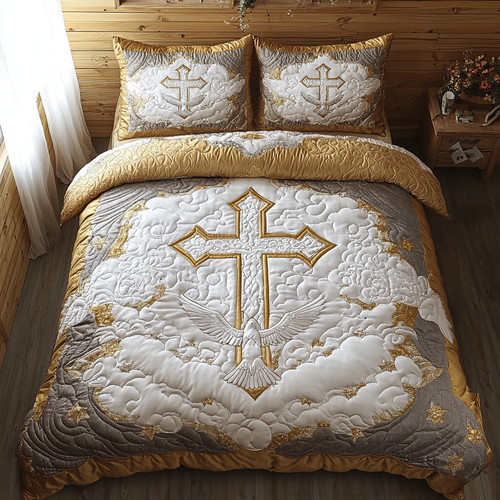 Christian Cross Hope 3-Piece Quilted Bedding Set NCU0DV6245