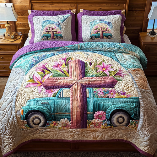 Christian Cross Journey 3-Piece Quilted Bedding Set NCU0DV6249