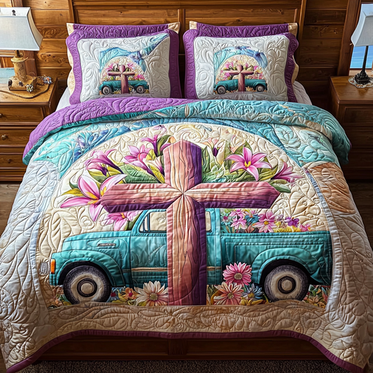 Christian Cross Journey 3-Piece Quilted Bedding Set NCU0DV6249