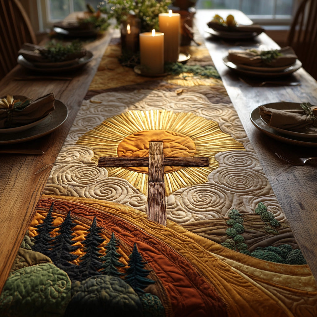 Christian Cross Light Quilted Table Runner NCU0DV6332