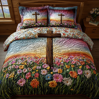 Christian Cross Peace 3-Piece Quilted Bedding Set NCU0DV6252