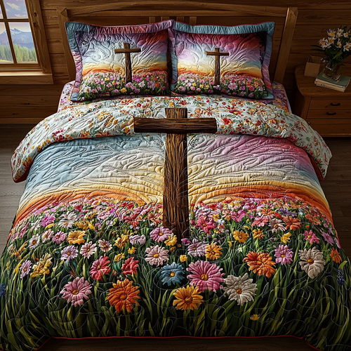 Christian Cross Peace 3-Piece Quilted Bedding Set NCU0DV6252