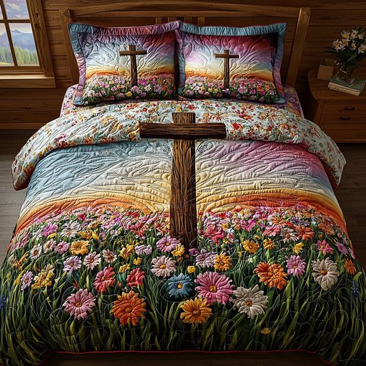 Christian Cross Peace 3-Piece Quilted Bedding Set NCU0DV6252