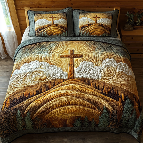 Christian Cross Sunrise 3-Piece Quilted Bedding Set NCU0DV6248